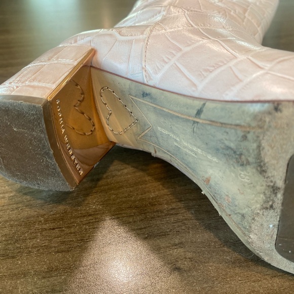 Sophia Webster Pink Croc-Embossed Knee-High Boots - Picture 9 of 10